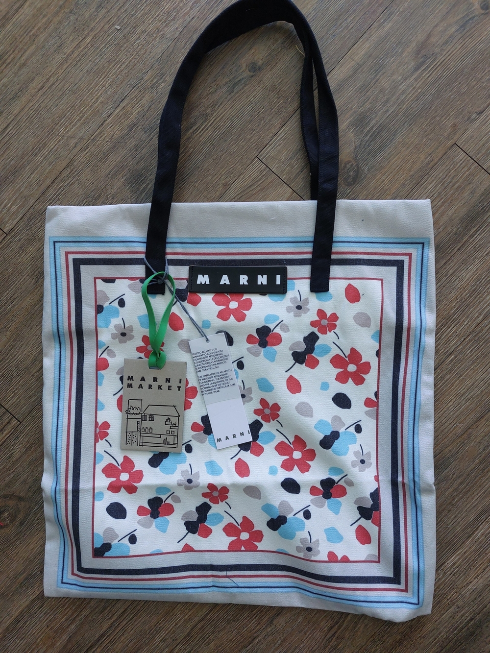 Marni Floral Print Canvas Tote Bag in White and Red